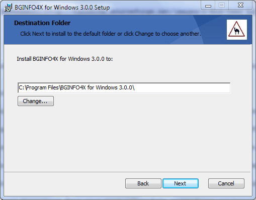BGINFO4X for Windows - Choose your Destination Folder